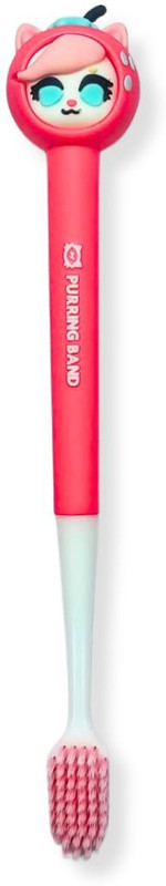 little Things Cute Strawberry Cat Kids Toothbrush (Pink) – Soft Bristles for Kids, Soft Toothbrush