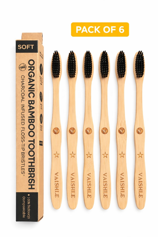 Mini Storify set of 7 Bamboo Toothbrush with Charcoal Activated Soft Bristles Ultra Soft Toothbrush(Pack of 7)