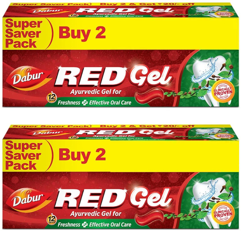 Dabur Red Gel Ayurvedic Toothpaste -600g(300g x 2,Pack of 2) Freshness with Protection Toothpaste(600 g, Pack of 2)