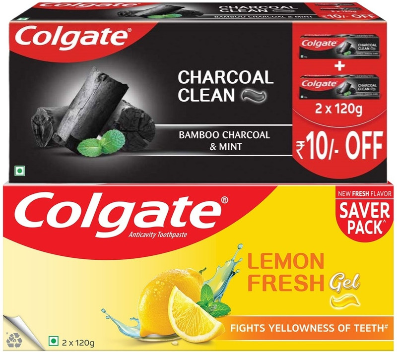 Colgate Charcoal Clean 240g Toothpaste & Lemon Fresh 240g Toothpaste(480 g, Pack of 2)