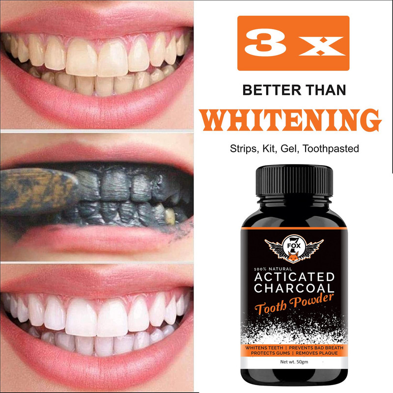 7 FOX Natural Activated Charcoal Teeth Whitening Powder- Teeth Whitening Kit