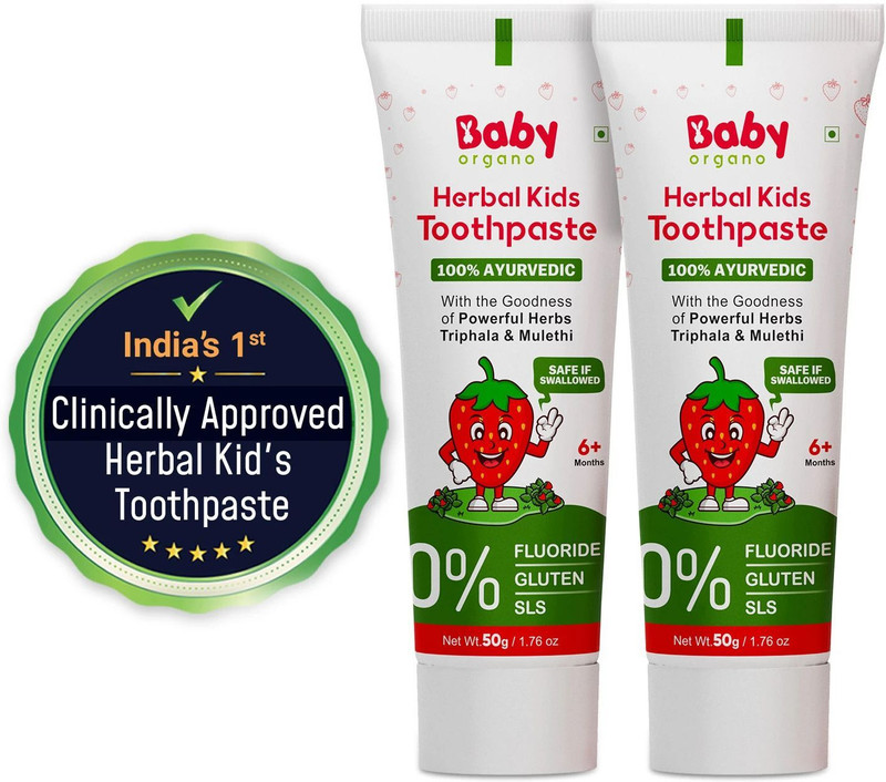 BabyOrgano Herbal Toothpaste for Kids - 100% Natural & Ayurvedic - Value Pack - Strawberry Toothpaste(100 g, Pack of 2)