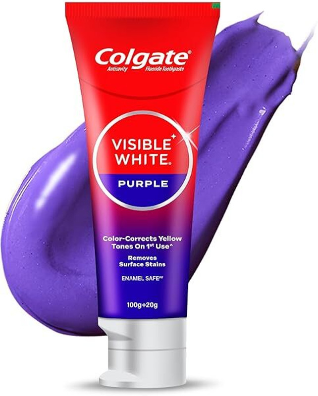 Colgate Visible White Purple, with Fluoride Helps Remove Surface Stains, Enamel-Safe Toothpaste(120 g)