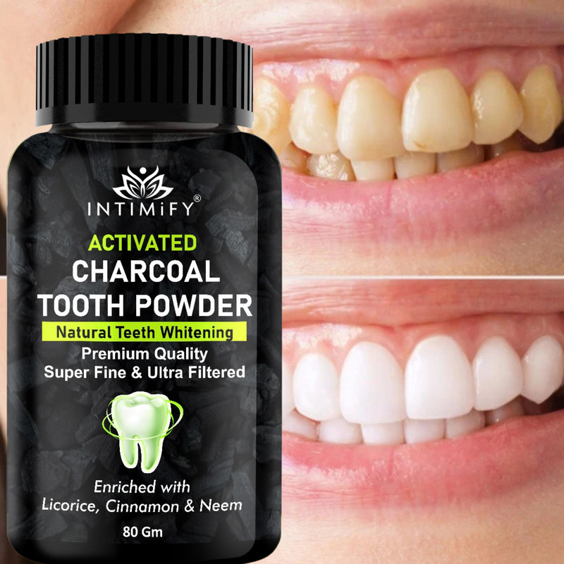 INTIMIFY Charcoal Teeth Whitening Powder Deeply Clean Gums Intensive Stain Removal(80 g)