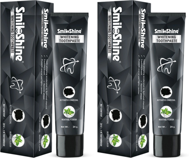 SmiloShine Teeth Whitening Toothpaste with Activated Charcoal Toothpaste(200 g, Pack of 2)