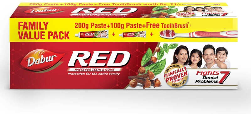 Dabur Red Toothpaste - 300gm Family Pack with Toothbrush ^ 300 GM Toothpaste(300 g)