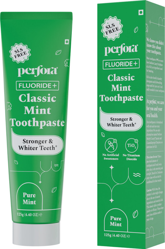 Perfora Classic Mint Toothpaste, For Strong & White Teeth, Enamel Safe Teeth Whitening Toothpaste(125 g)