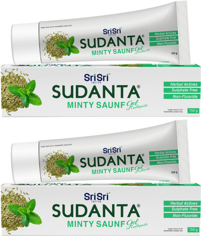 Sri Sri Tattva Sudanta Gel Toothpaste Minty Saunf for Fresh Breath | 150 g (Pack of 2) Toothpaste(300 g, Pack of 2)