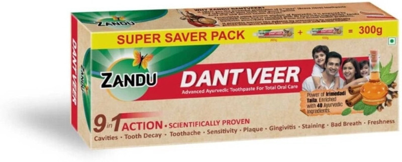 ZANDU Dantveer, india 's 1st toothpaste with lrimedadi oil , fights 9 dental problems Toothpaste(300 g)