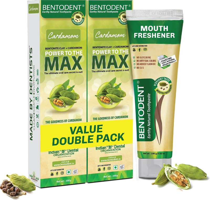 bentodent Cardamom Pack Natural Toothpaste(200 g, Pack of 2)