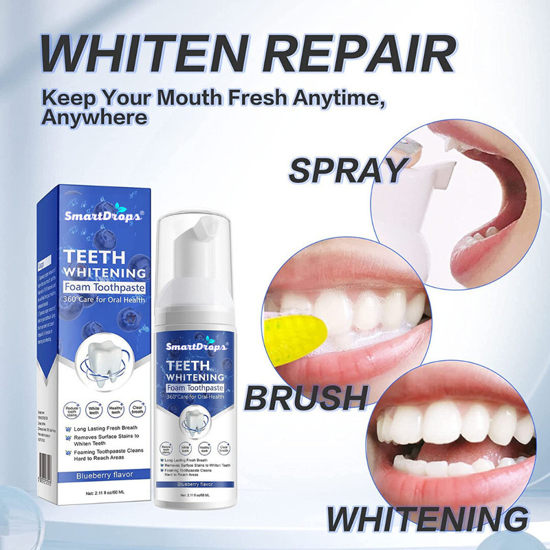 smartdrops Whitening Foam -Zero Sensitivity,Mild Foam Texture&Daily Dental Routine Support Teeth Whitening Kit