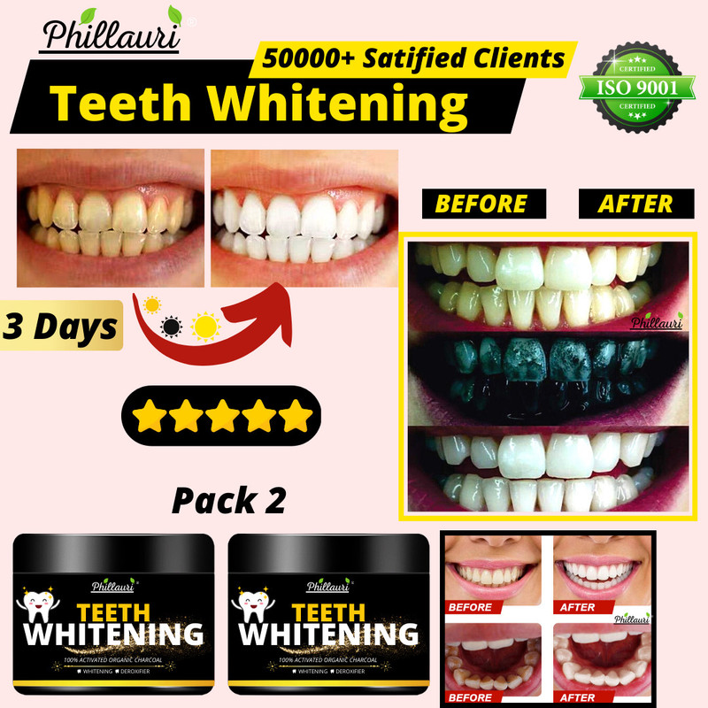 Phillauri Teeth Whitening Charcoal Powder Gutka Stain and Yellow Teeth Removal Powder (100 g, Pack of 2)
