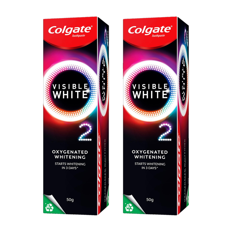 Colgate Visible White O2 Teeth Whitening Toothpaste - Peppermint Sparkle (50gm x 2pcs) Toothpaste(100 g, Pack of 2)