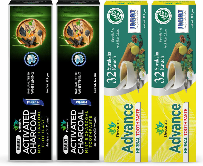 Jagat Devsutra Ayurvedic Charcoal & Red Toothpaste Combo, No Flouride Toothpaste(500 g, Pack of 4)