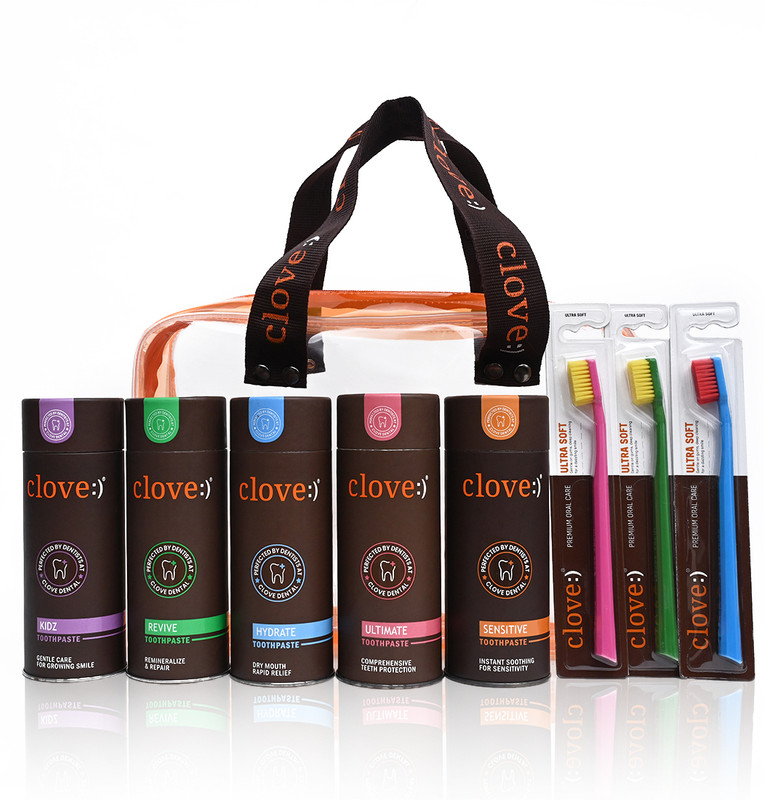 Clove Family Smile Hamper - Toothpaste & Toothbrush Combo with Carry Bag Family(8 Items in the set)