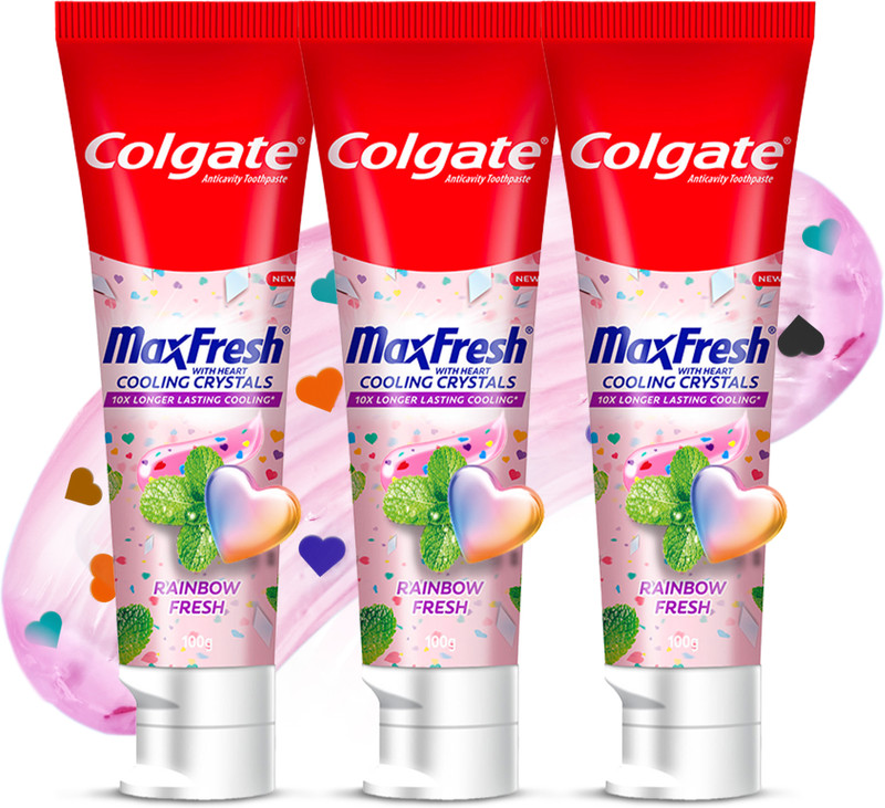 Colgate MaxFresh Rainbow Fresh Tooth paste with Cooling Crystals (100g x 3pcs) Toothpaste(300 g, Pack of 3)
