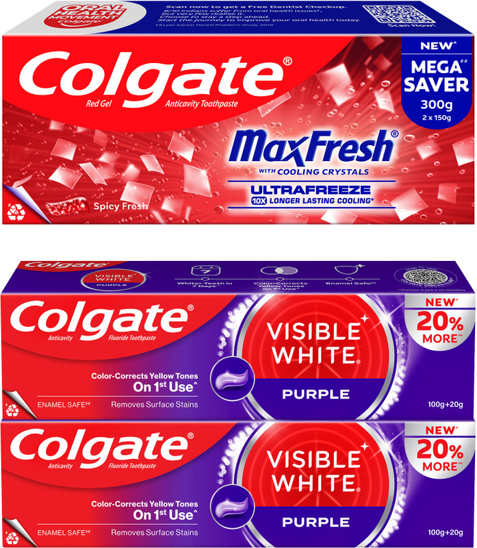 Colgate MaxFresh Toothpaste, Red Gel Tooth Paste & Visible White Purple Toothpaste Toothpaste(540 g, Pack of 4)