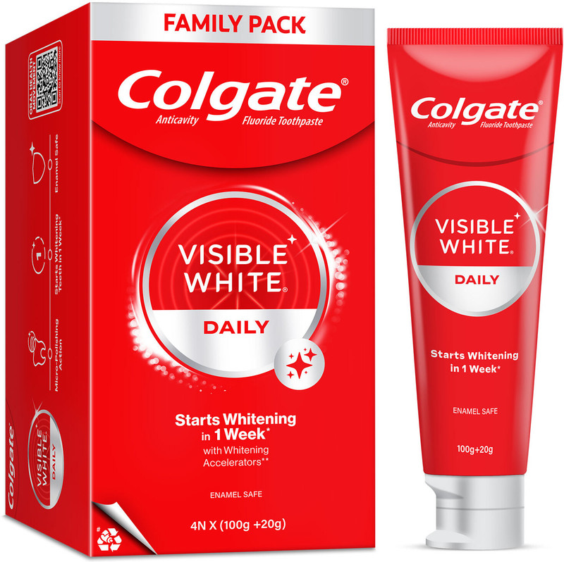 Colgate Visible White Tooth paste Teeth Whitening Starts in 1 week, Combo Pack of 4x120g Toothpaste(480 g, Pack of 4)