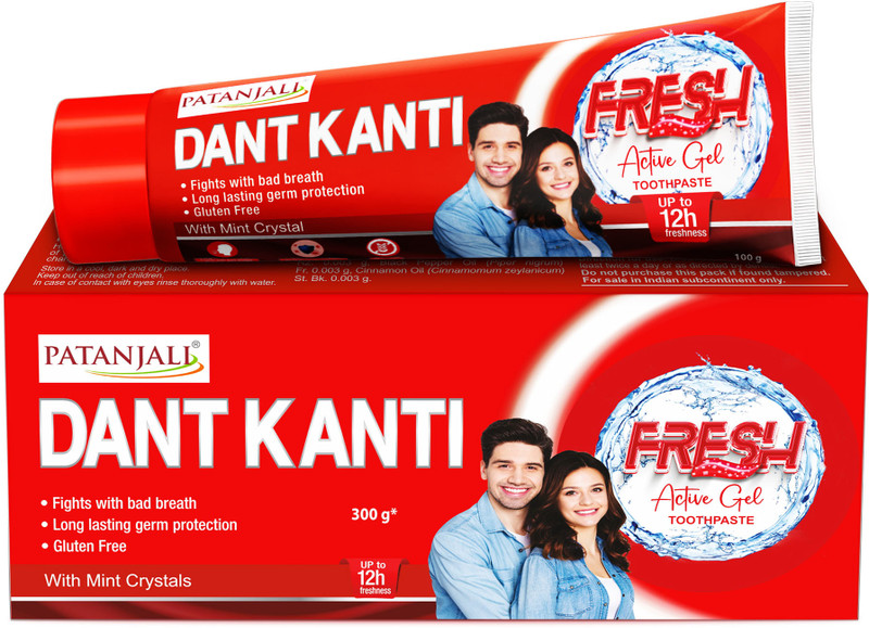 PATANJALI Dant Kanti Fresh Active Gel Toothpaste with Mint Crystal Toothpaste(300 g)