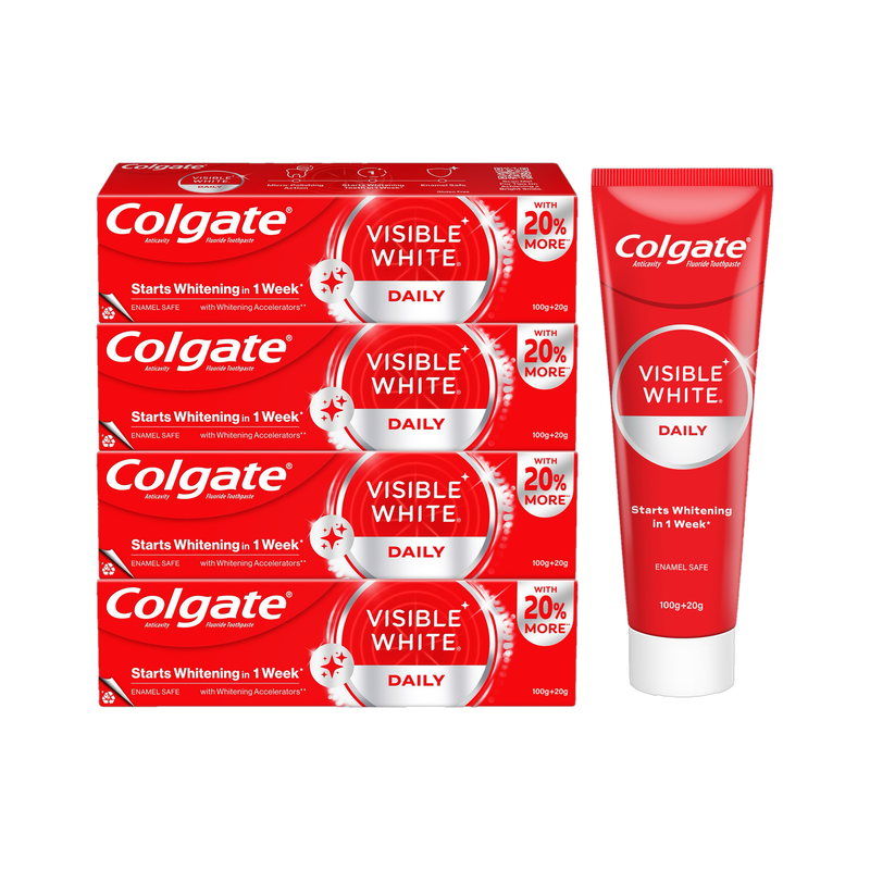Colgate Visible White Tooth paste Teeth Whitening Starts in 1 week, Combo Pack of 4x120g Toothpaste(480 g, Pack of 4)