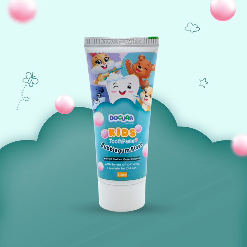 DOCURA Kids Toothpaste for 2+ yrs, Bubblegum Flavor, Stronger Teeth & Cavity Protection Toothpaste(80 g)