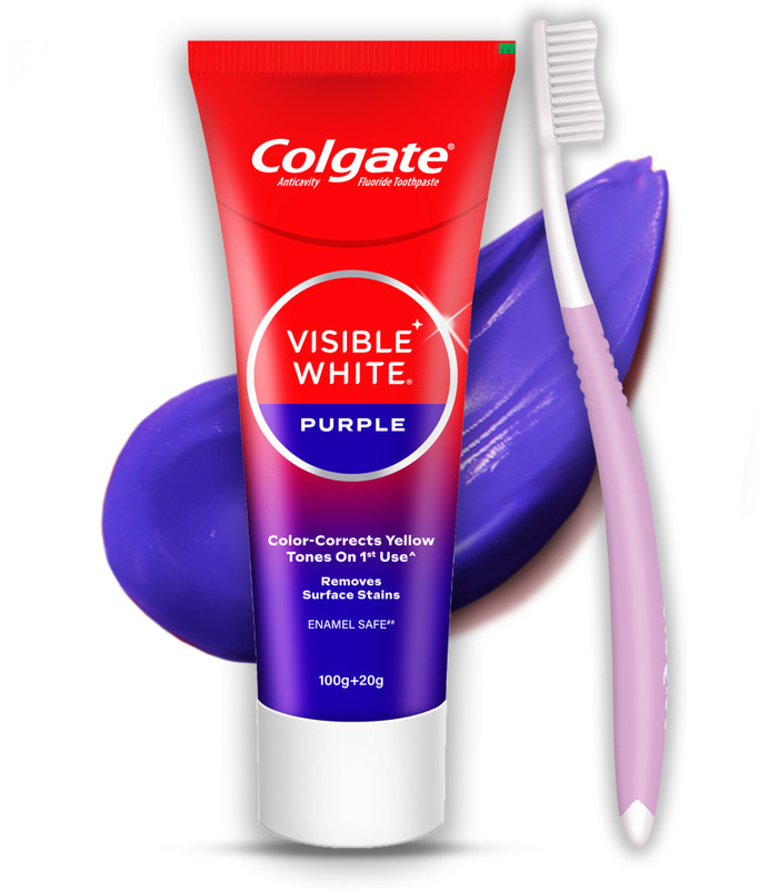Colgate Visible White Purple , Color-Corrects Yellow Tones on 1st Use and Toothbrush Toothpaste(120 g)