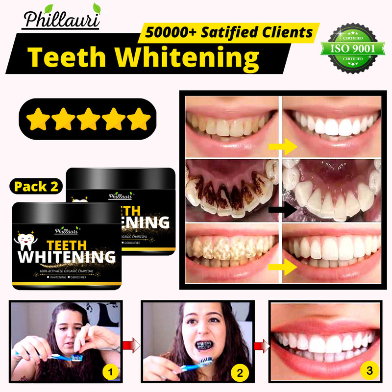 Phillauri Teeth Whitening Powder Activated Charcoal for Natural Teeth Whitening (100 g, Pack of 2)