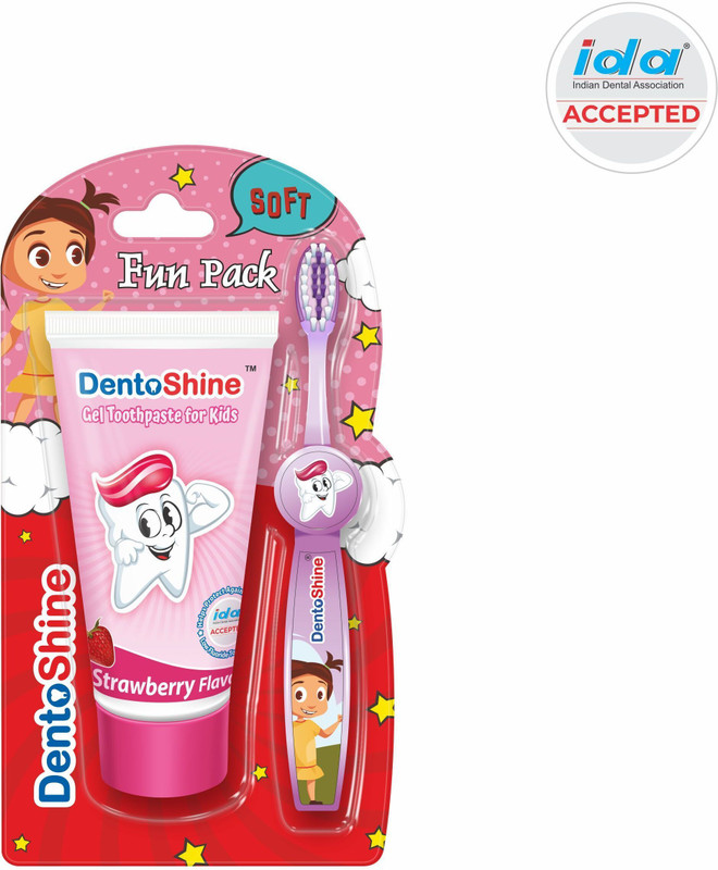 Dentoshine Gel Toothpaste with Toothbrush - Strawberry | IDA Accepted | Ages 2+ Toothpaste(80 g)