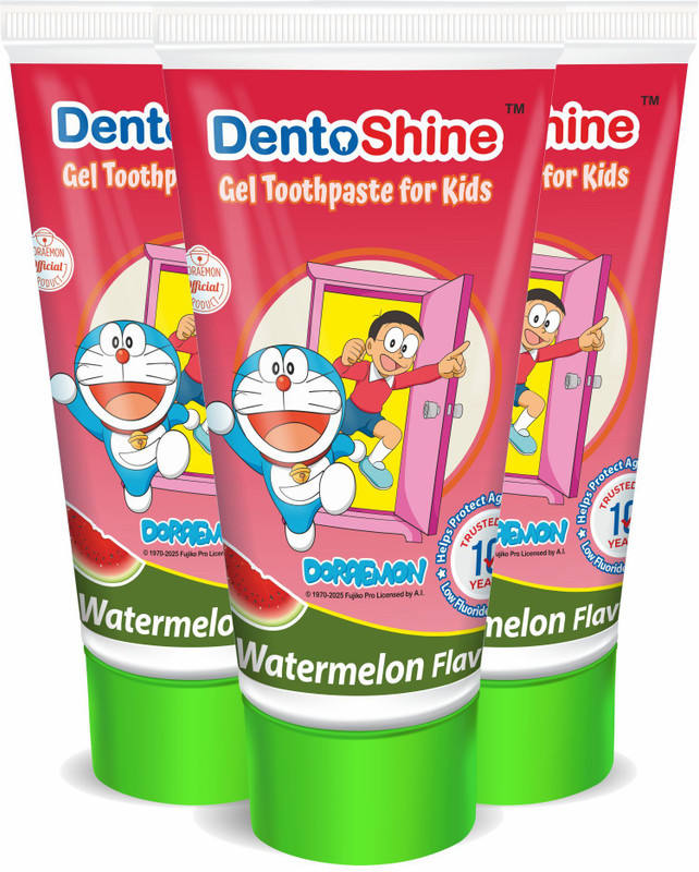 Dentoshine Gel toothpaste for Kids (Doraemon) - Watermelon (Pack of 3) - 80 g each Toothpaste(80 g, Pack of 3)
