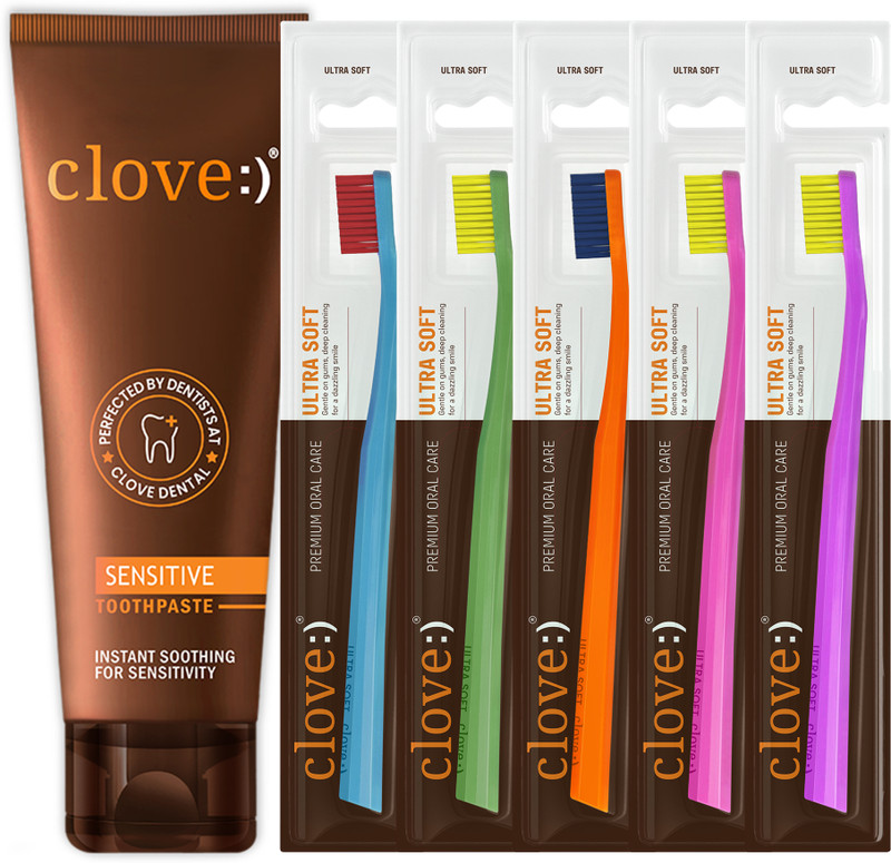 Clove Sensitive Toothpaste Sensitivity Relief & Pack of 5 Ultra Soft Toothbrush(6 Items in the set)