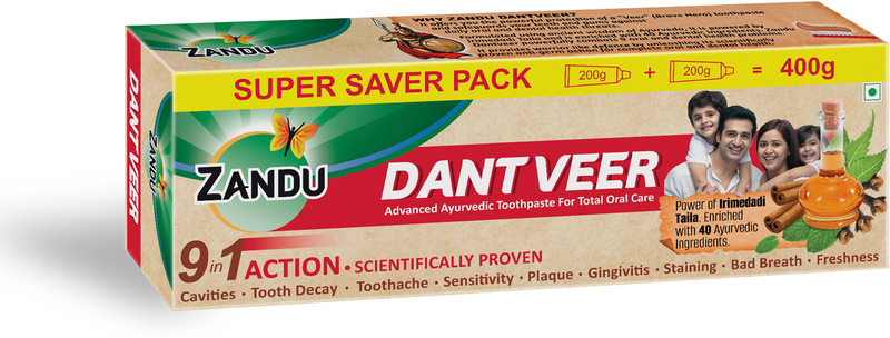 ZANDU Dantveer, Indias 1st with Irimedadi oil Fights 9 dental problems Toothpaste(600 g)