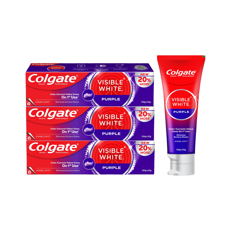 Colgate Visible White Purple Toothpaste Color-Corrects Yellow Tones on 1st Use^ 120gx3pc Toothpaste(360 g, Pack of 3)
