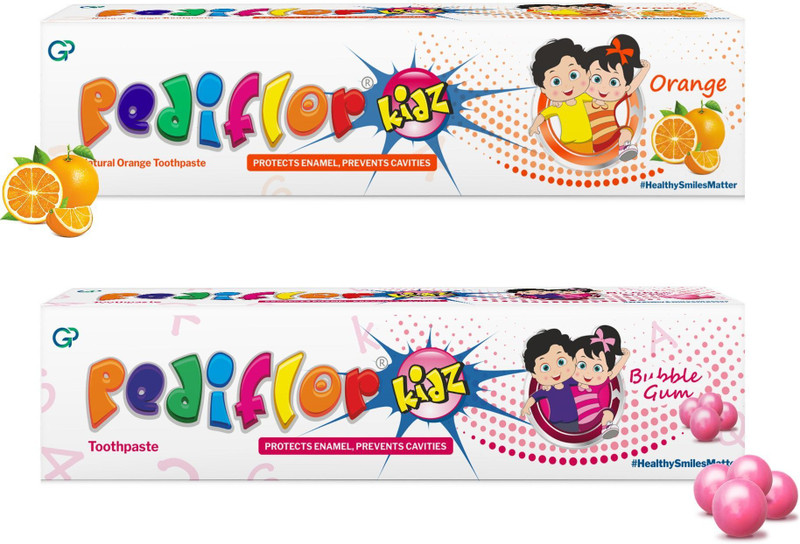 PEDIFLOR Bubble Gum and Natural Orange Toothpaste Toothpaste(140 g, Pack of 2)