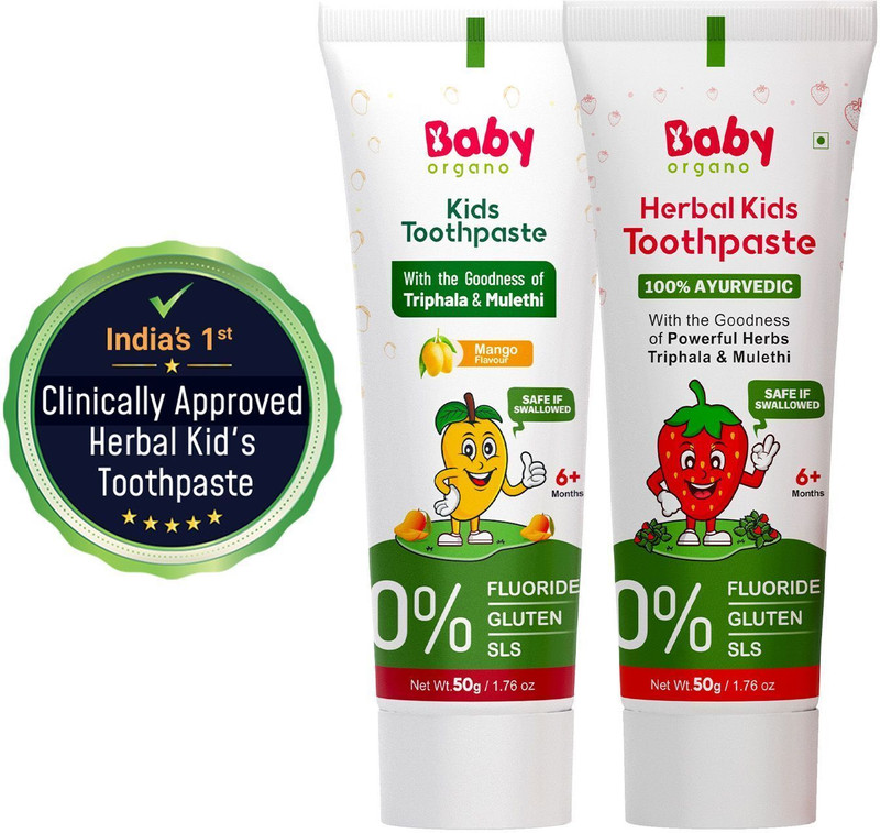 BabyOrgano Kids Toothpaste Combo (6+M) Strawberry & Mango, Fluoride-Free, 50gm Each Toothpaste(50 g, Pack of 2)
