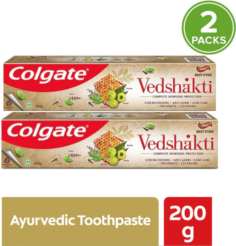 Colgate Vedshakti complete ayurvedic protection, strengthening, anti germ ^* (200+200)g Toothpaste(400 g, Pack of 2)