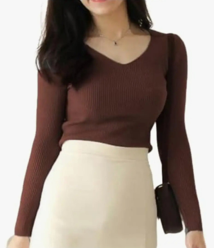CUTEXT FASHION Casual Regular Sleeves Solid Women Brown Top