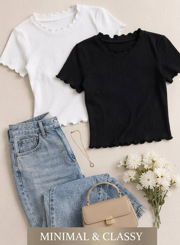 GeetaKashiStore Casual Self Design Women Black, White Top