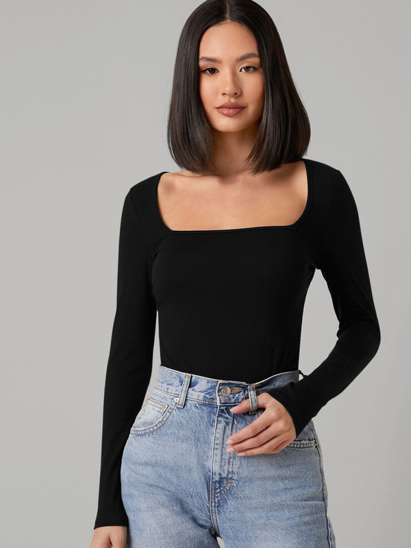 Kashonaa Casual Solid Women Black Top