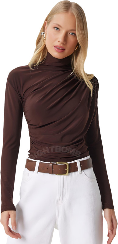 SIGHTBOMB Party Extended Sleeves Solid Women Brown Top