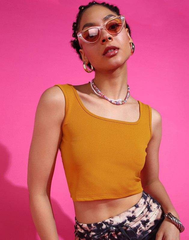 Selvia Edge Casual Solid Women Yellow Top