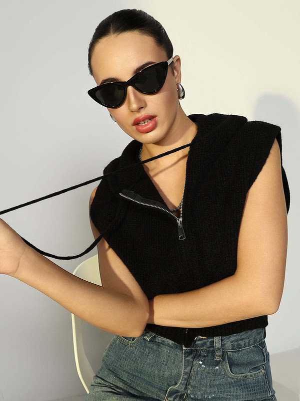 SHOWOFFFF Casual Sleeveless Solid Women Black Top