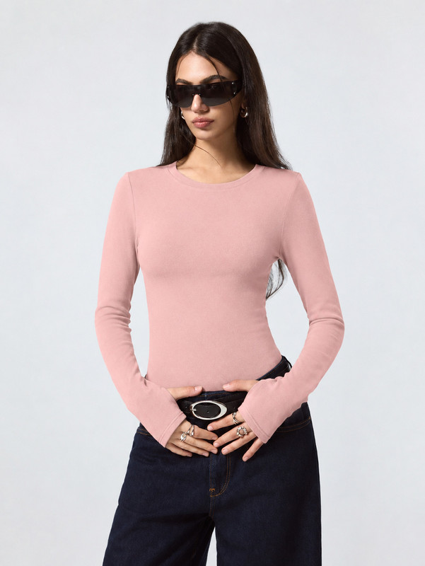 KOTTY Solid Women Round Neck Pink T-Shirt