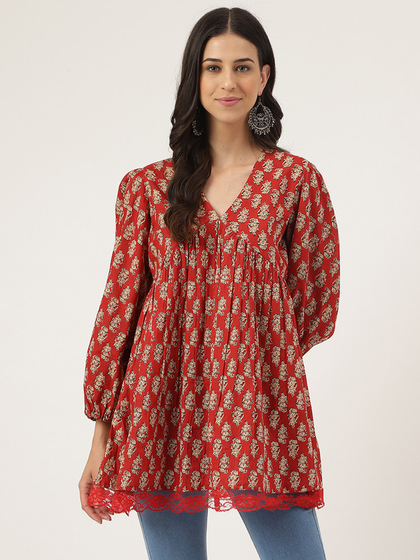 Divena Casual Printed Women Red Top