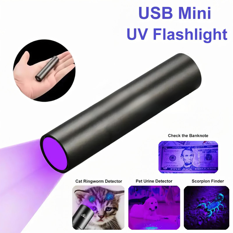 Kidoca UV Torch Light Ultraviolet Black Light for Pet Dog Urine Fluorescent Detection Torch(Black, 8 cm, Rechargeable)