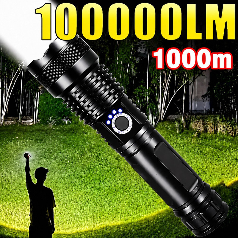 HYMASA M983 Strong Flashlight Type-C Charging Long Battery Life Outdoor Zoom Long-Range Torch(Black, 18.5 cm, Rechargeable)