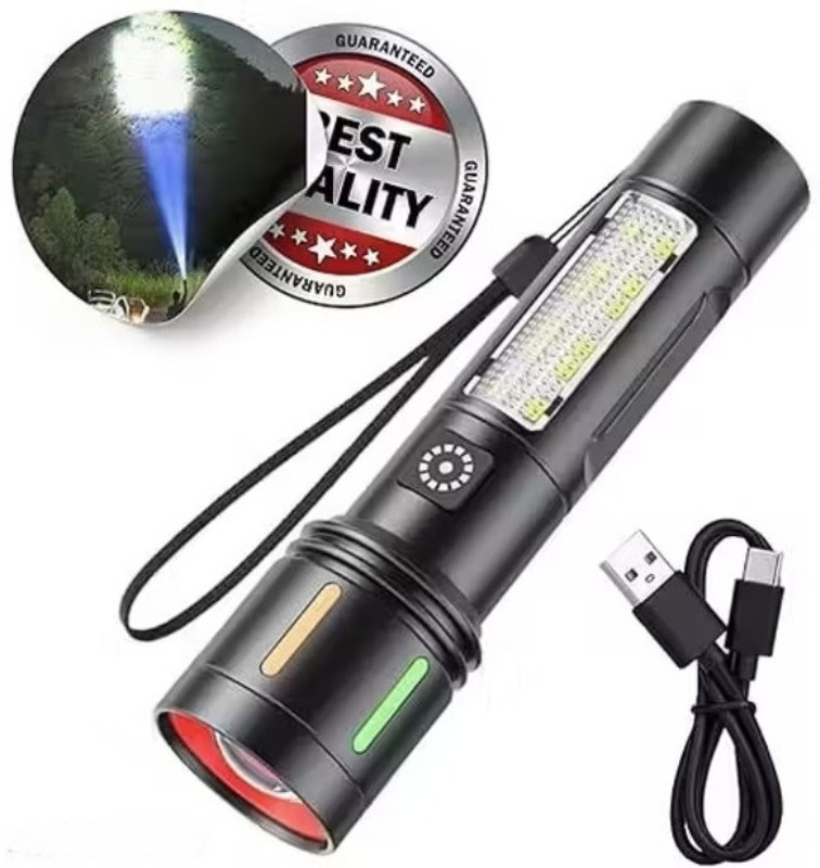 Dazzel Flex Rechargeable Torch Emergency Light With 4 Mode Light Type C Fast Charging Torch(Black, 13.5 cm, Rechargeable)