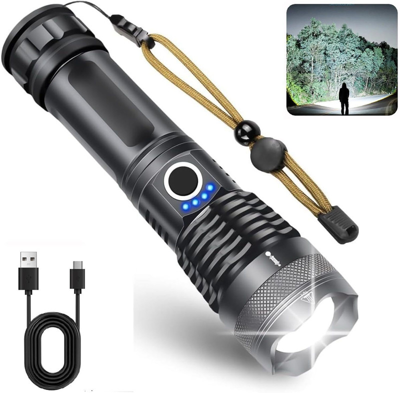 HYMASA 983 Rechargeable LED Torch Light Long Range Strong Beam Flashlight Torch(Black, 18 cm, Rechargeable)