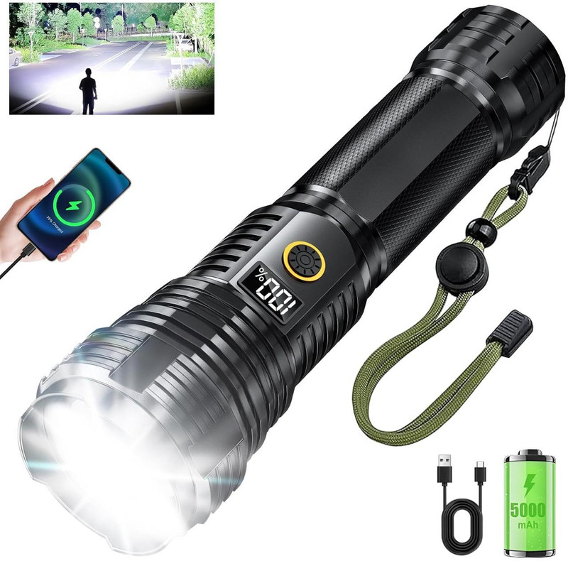 Oximus Multi-Functional Waterproof LED Flashlight 5 Modes Medium / Low/ Sos Equipped 12 hrs Torch Emergency Light(Black)