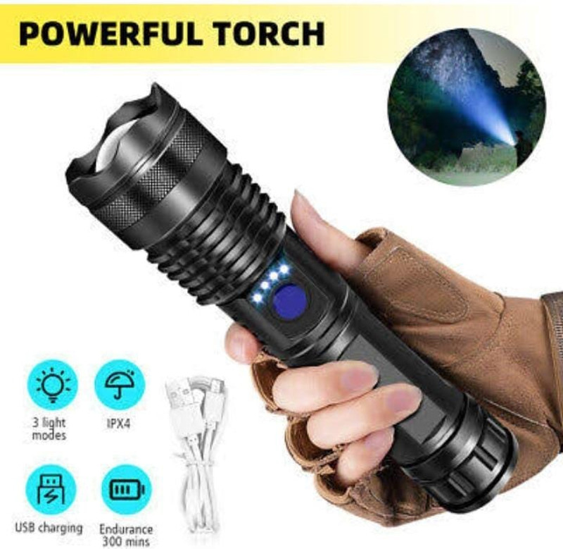 Zeno volt Torch Light High Power Rechargeable Flashlight Heavy Duty, Zoomable Torchlight Torch(Black, 18 cm, Rechargeable)