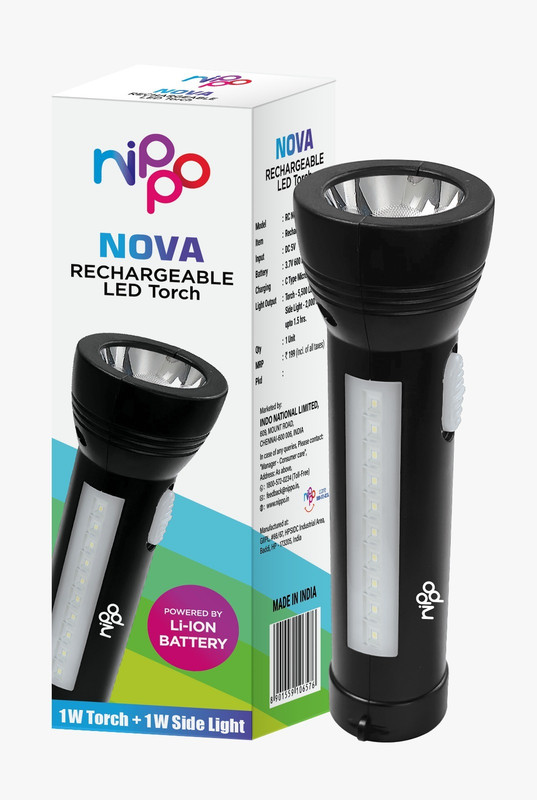 Nippo Nova Torch(Black, 15 cm, Rechargeable)